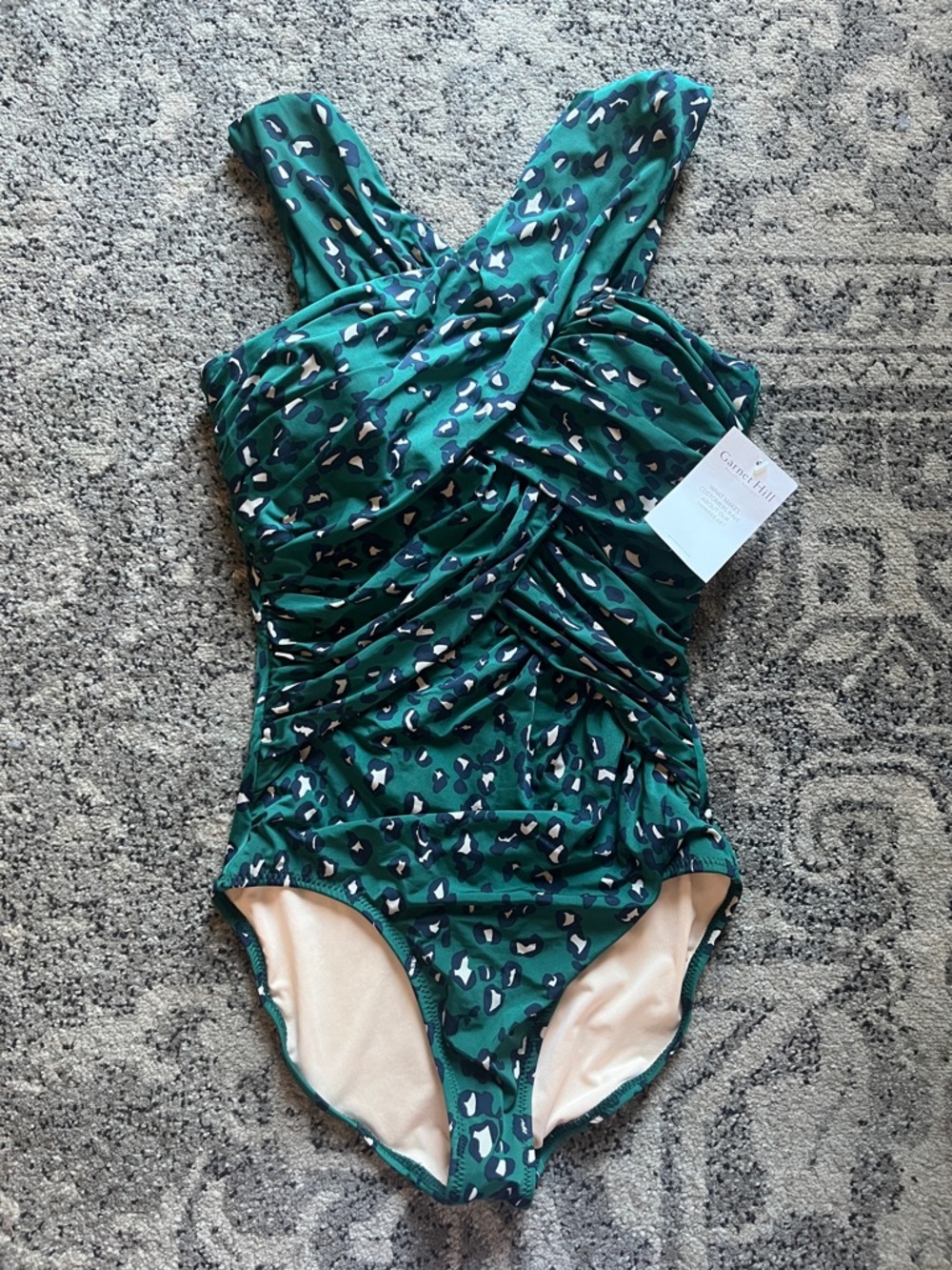 Garnet Hill Women’s Green Leopard-Print One-Piece Swimsuit